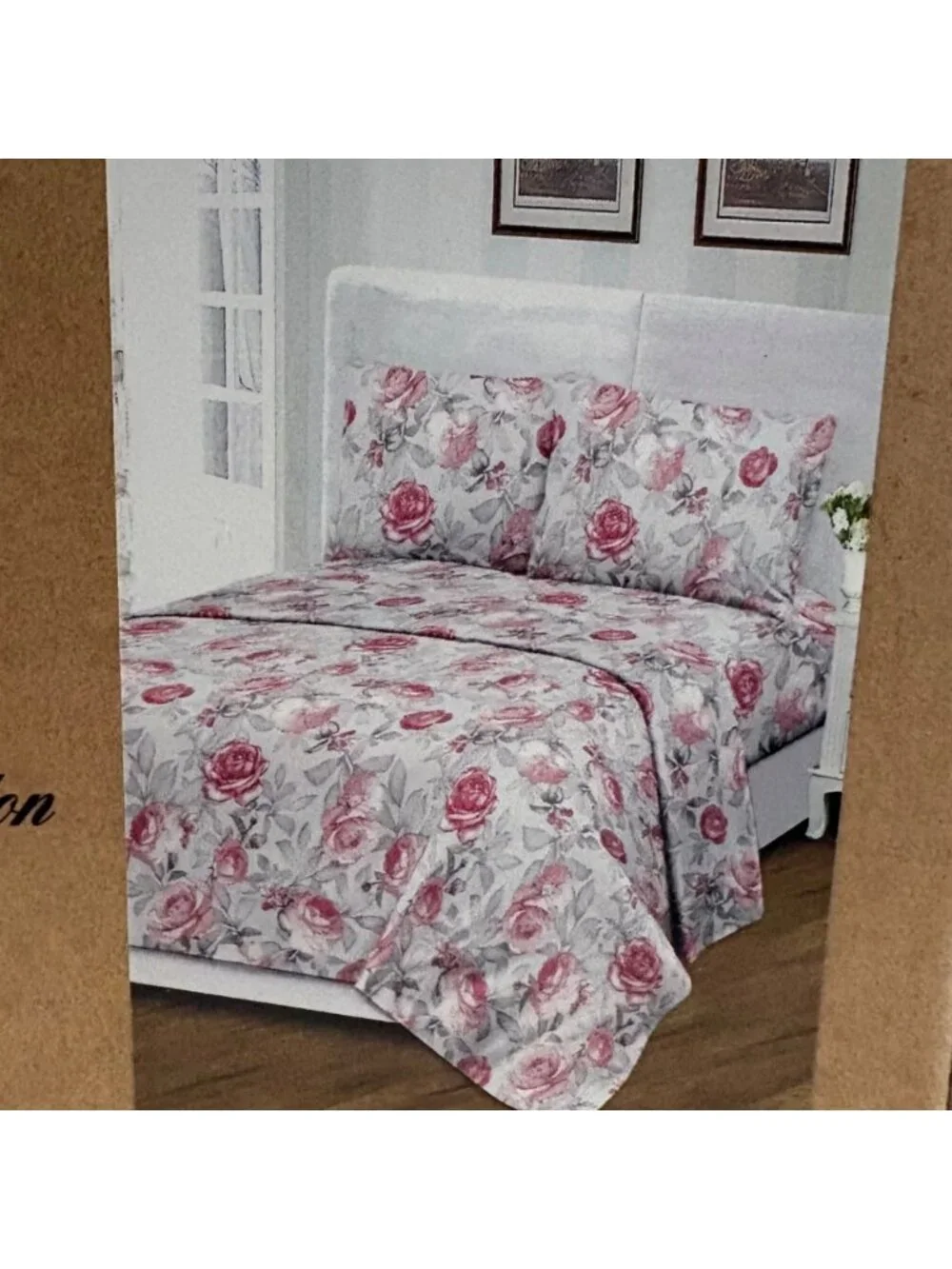Tree Organic 2000 King Size Sheet Set Organic Cotton Red Rose Design